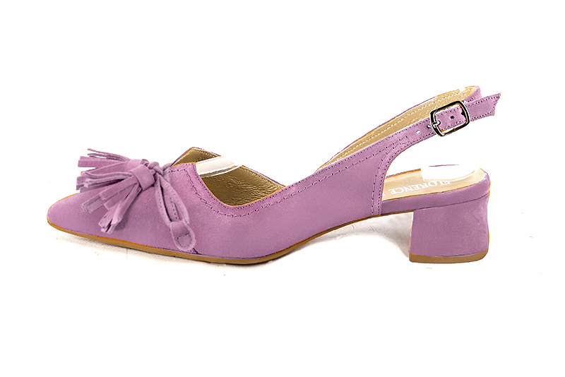 French elegance and refinement for these mauve purple dress slingback shoes, with a knot, 
                available in many subtle leather and colour combinations. "The pretty French" spirit of this beautiful pump will accompany your steps nicely and comfortably.
To be personalized or not, with your materials and colors.  
                Matching clutches for parties, ceremonies and weddings.   
                You can customize these shoes to perfectly match your tastes or needs, and have a unique model.  
                Choice of leathers, colours, knots and heels. 
                Wide range of materials and shades carefully chosen.  
                Rich collection of flat, low, mid and high heels.  
                Small and large shoe sizes - Florence KOOIJMAN